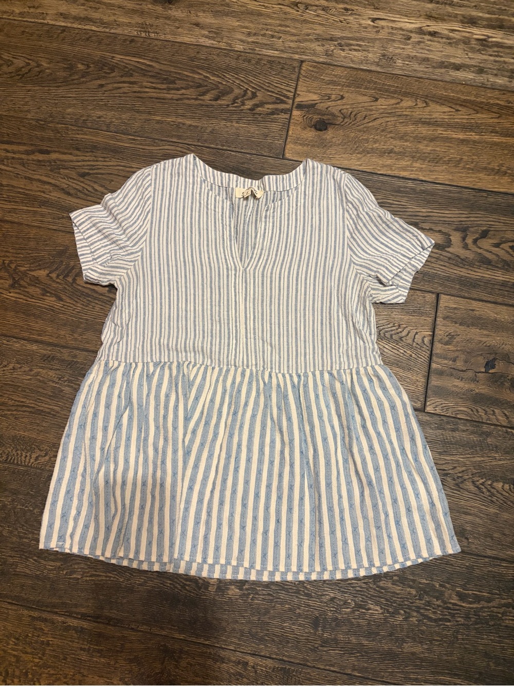 Listicle Blue and White Striped Peplum Blouse